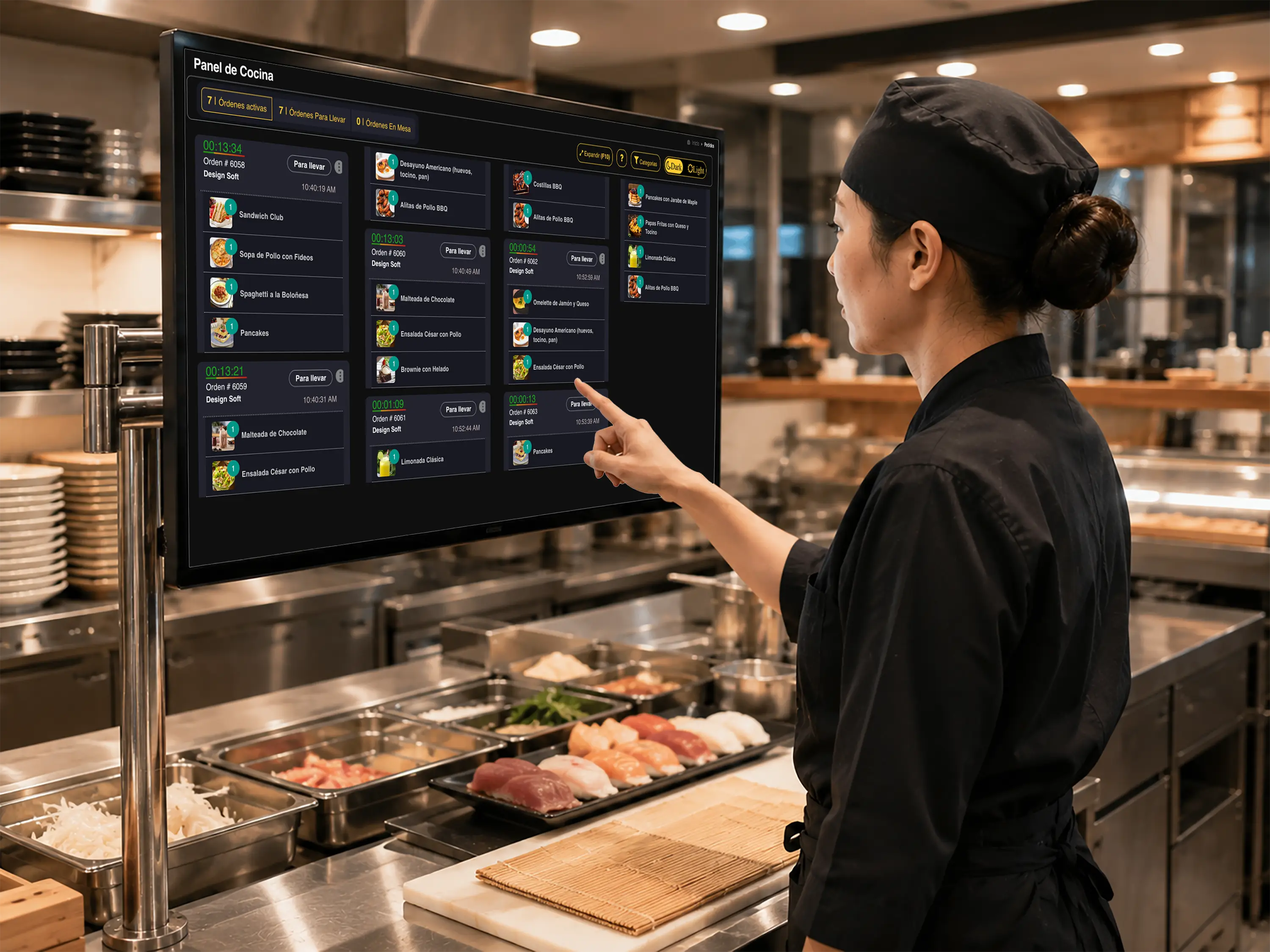 Comandas digitales para cocina de sushi