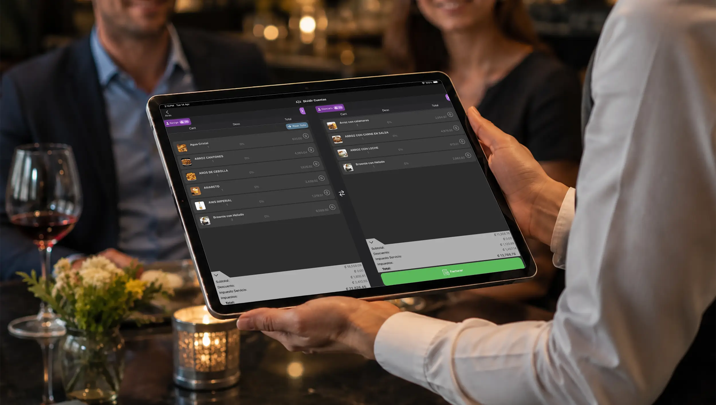 Control visual para cuentas divididas por mesa en restaurantes