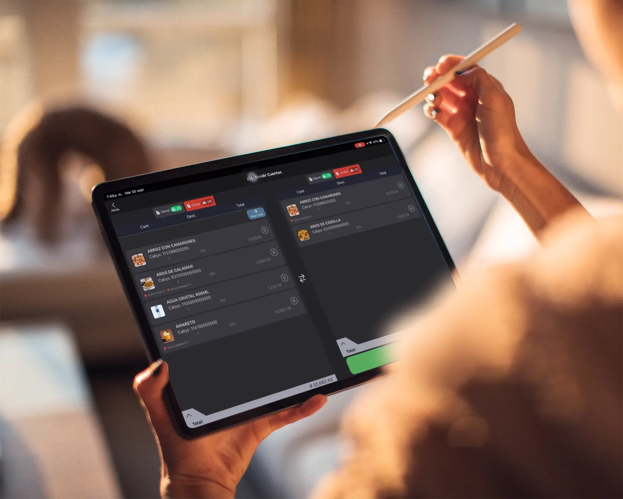 Division de cuentas en tablet para restaurantes