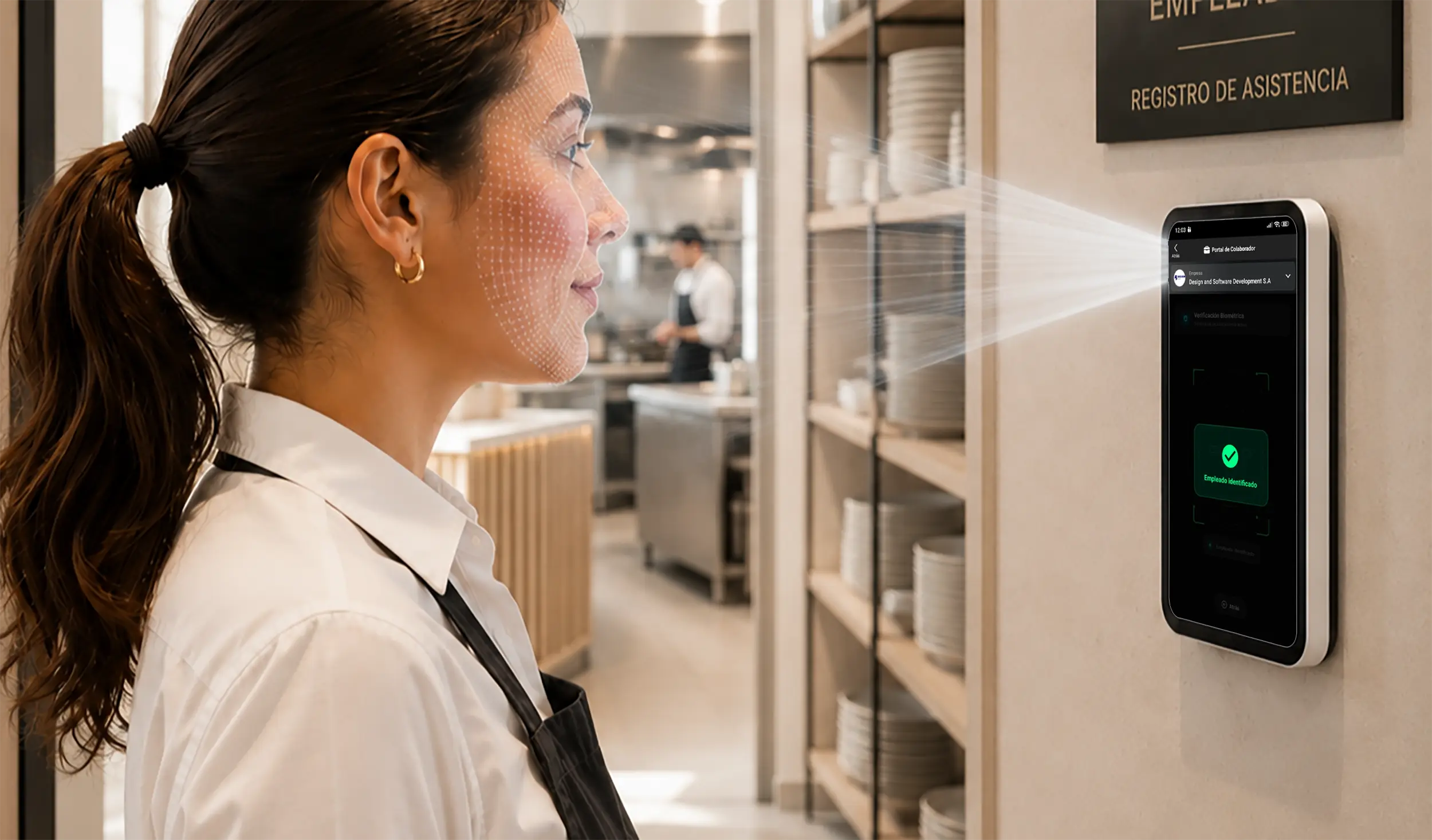 Empleado identificado en control de asistencia para restaurantes