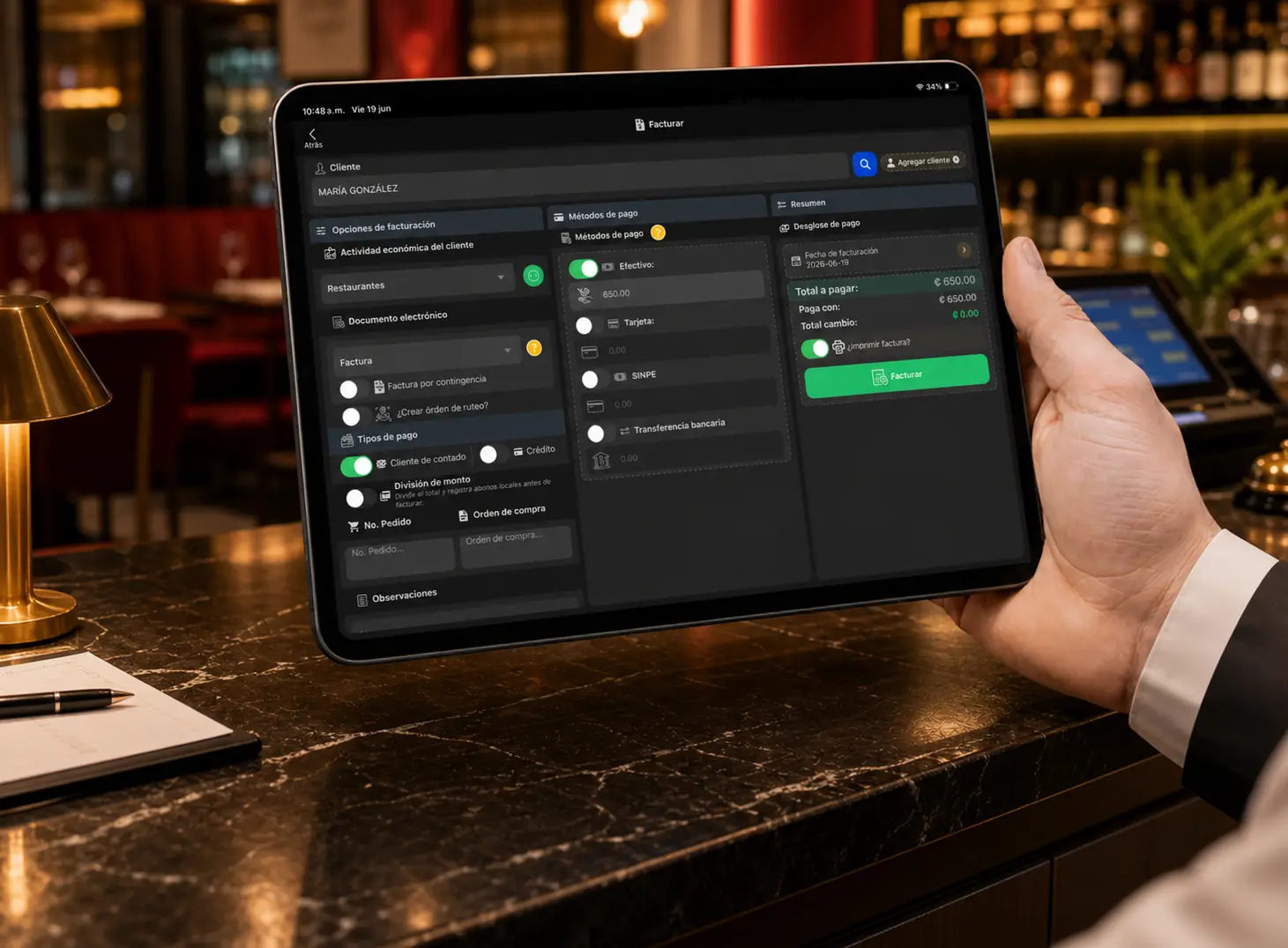 Facturacion electronica en tablet para restaurantes