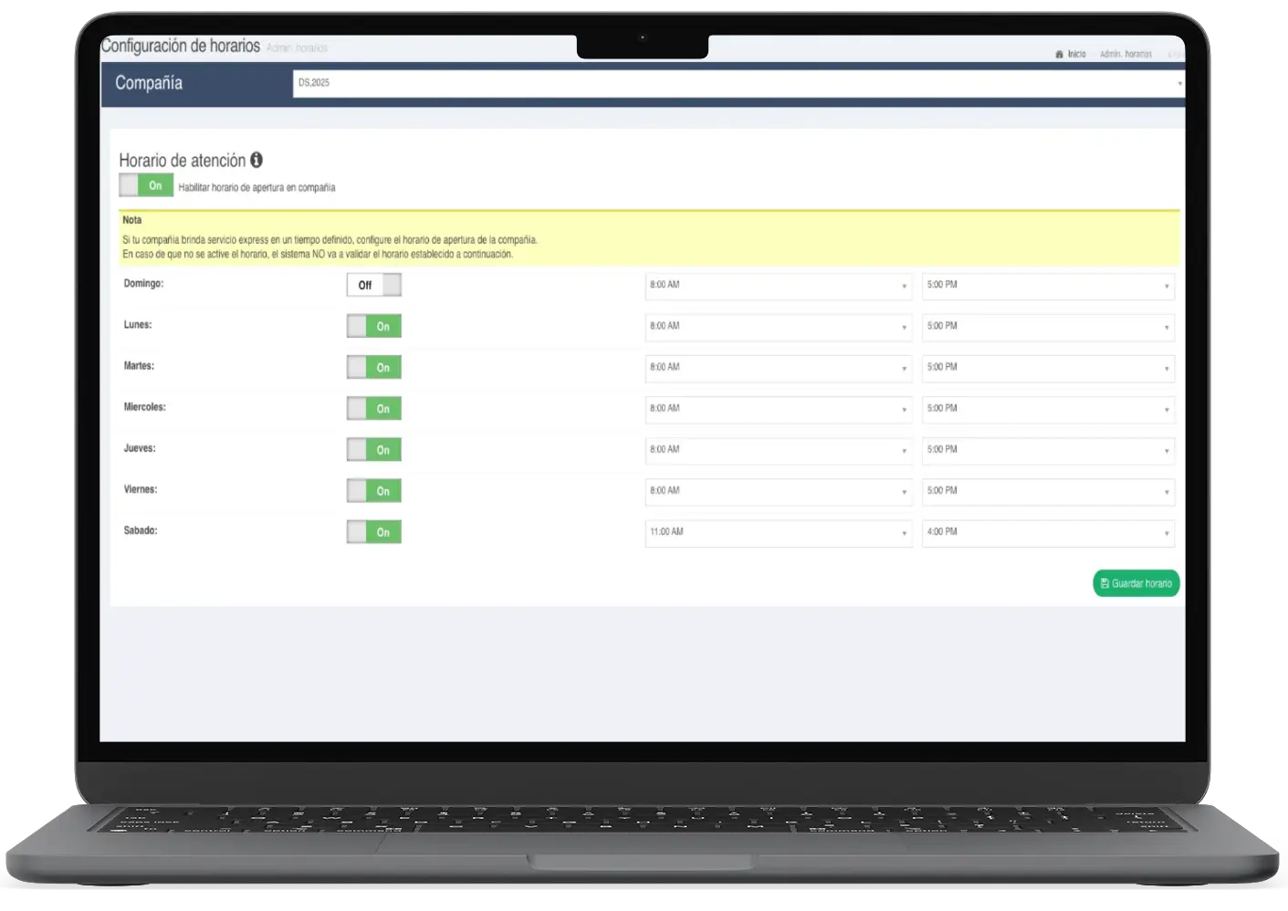 Panel de horarios, modulos y SEO para tienda en linea de restaurantes