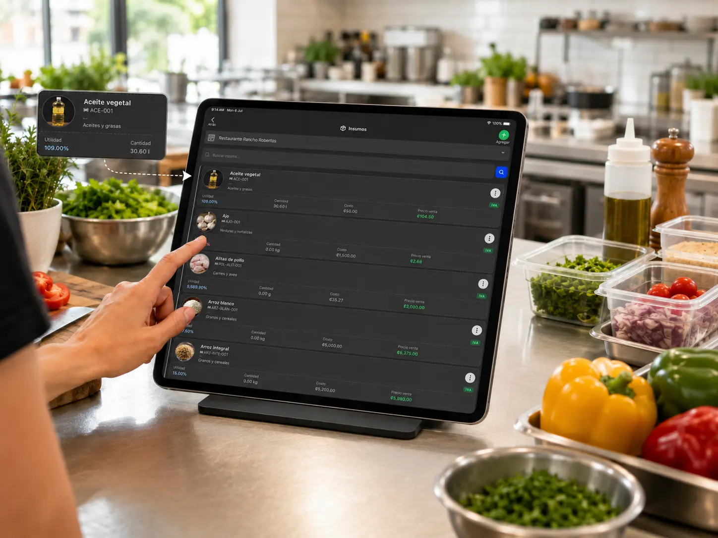 Listado de insumos en POS Restaurantes