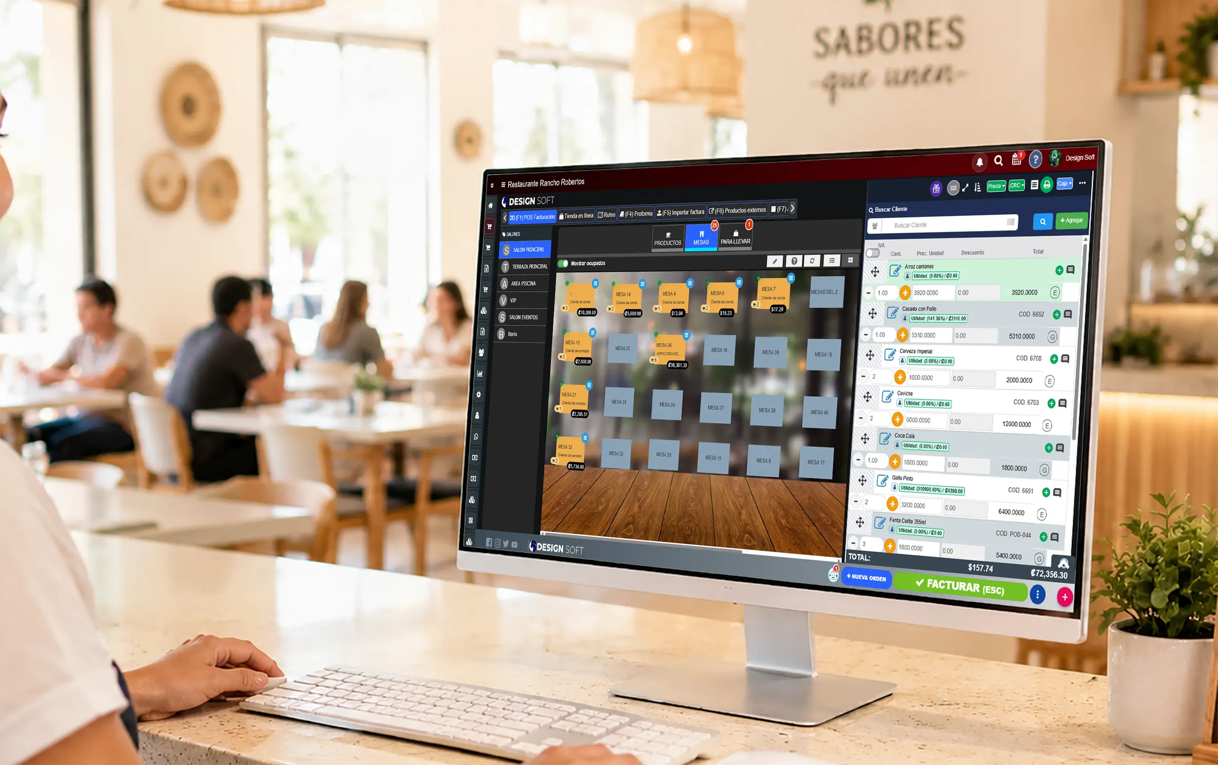 Vista web del modulo de mesas para restaurantes