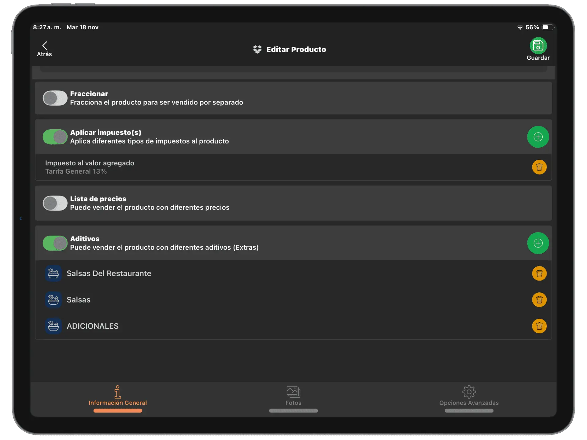 Aditivos y modificadores de pedido para cafeterías en POS Restaurantes