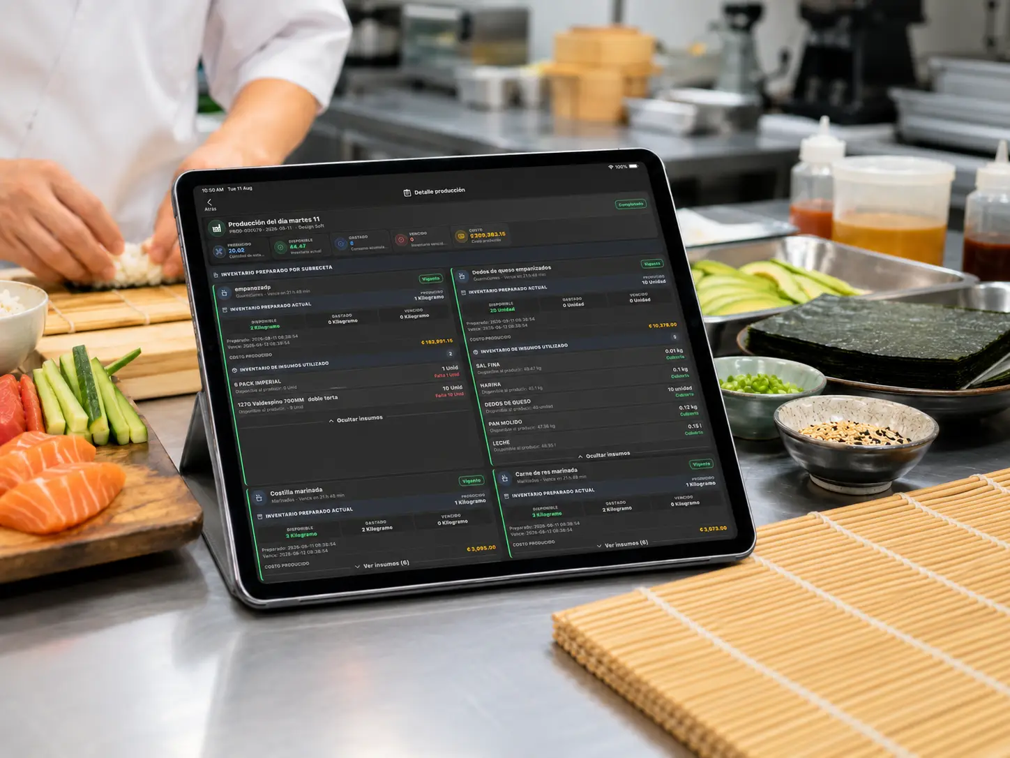 Detalle de producción con recetas y subrecetas en POS Restaurantes