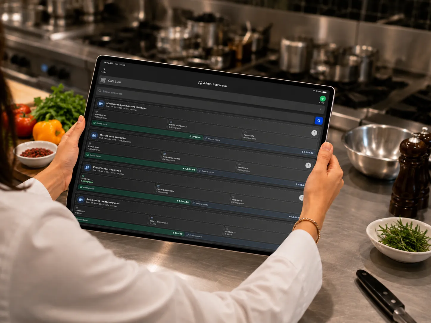 Administración de subrecetas reutilizables para restaurante