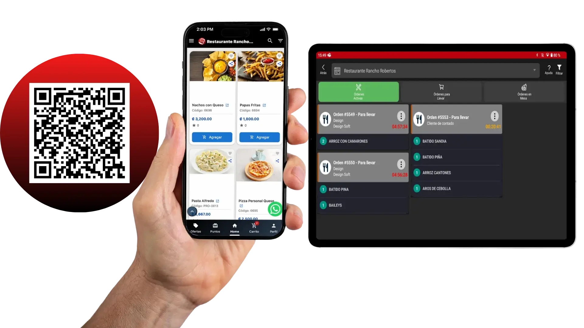 Flujo de pedido QR desde mesa hacia comandas de cocina para restaurantes